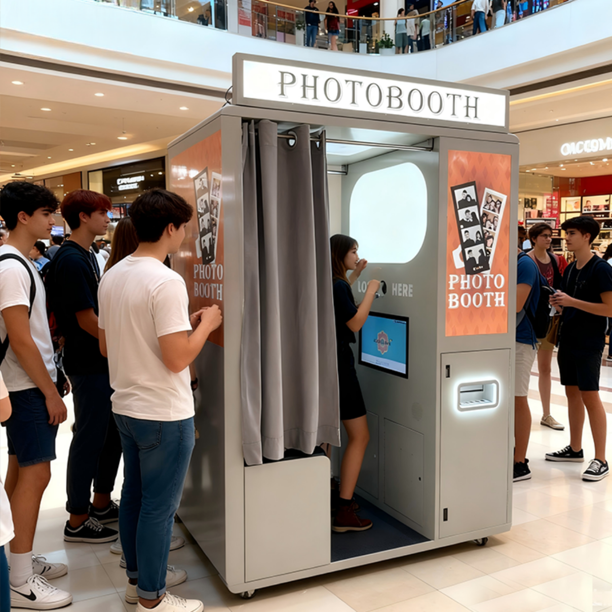 SmileMore photo booth installed in a busy shopping centre walkway