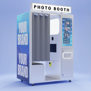 Full-size SmileMore photo booth with a custom branded wrap