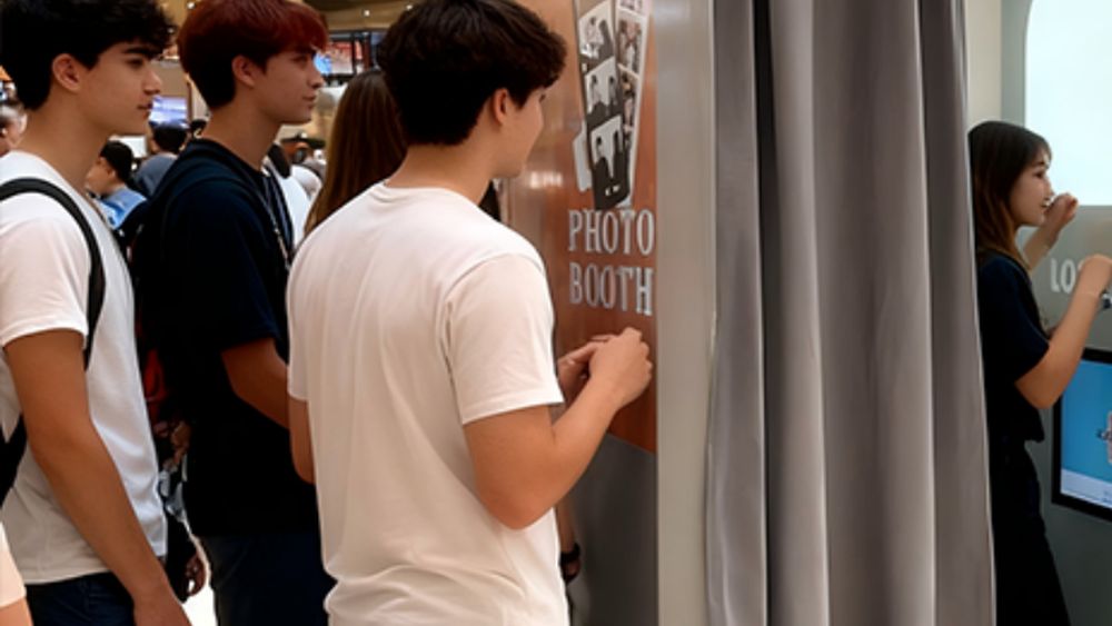 People queuing to use a photo booth, one way to make your business stand out