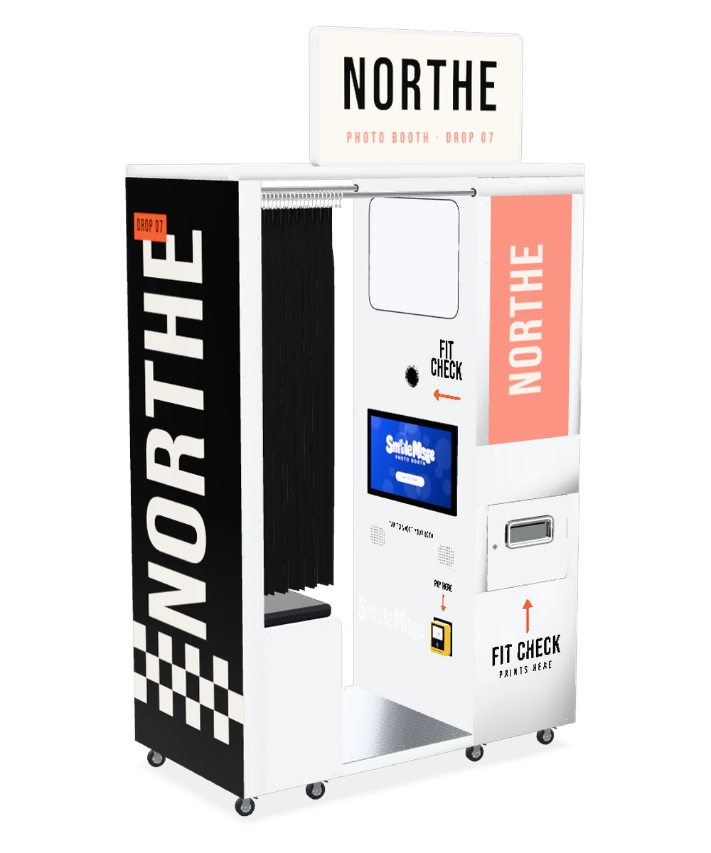 Custom wrapped enclosed photo booth with a streetwear brand design